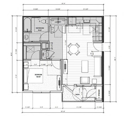 floor plan of a 1 bedroom unit